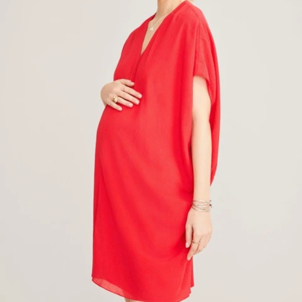 Silk Cotton Red Hatch Slouch Maternity Dress O/S